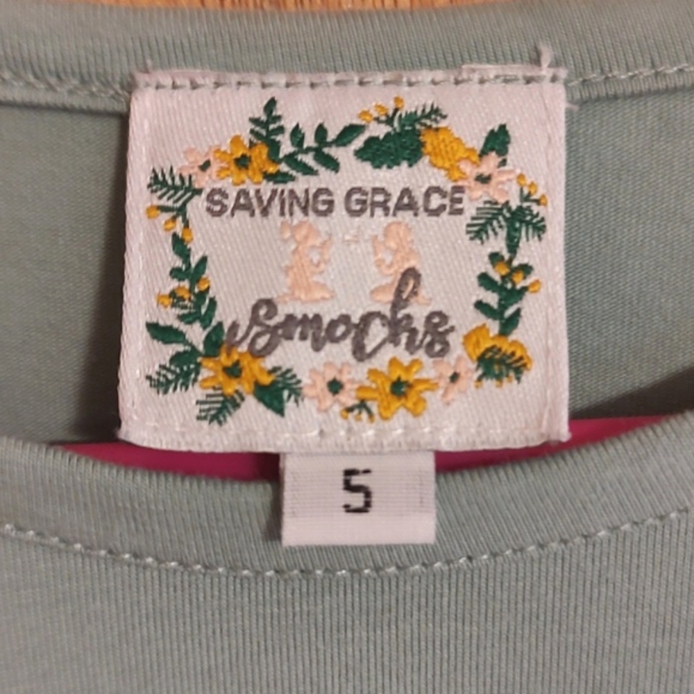 🍭Saving Grace Smocks Girls Embellished Ruffle Top Mint Green Long Sleeve Size 5 - Picture 6 of 7